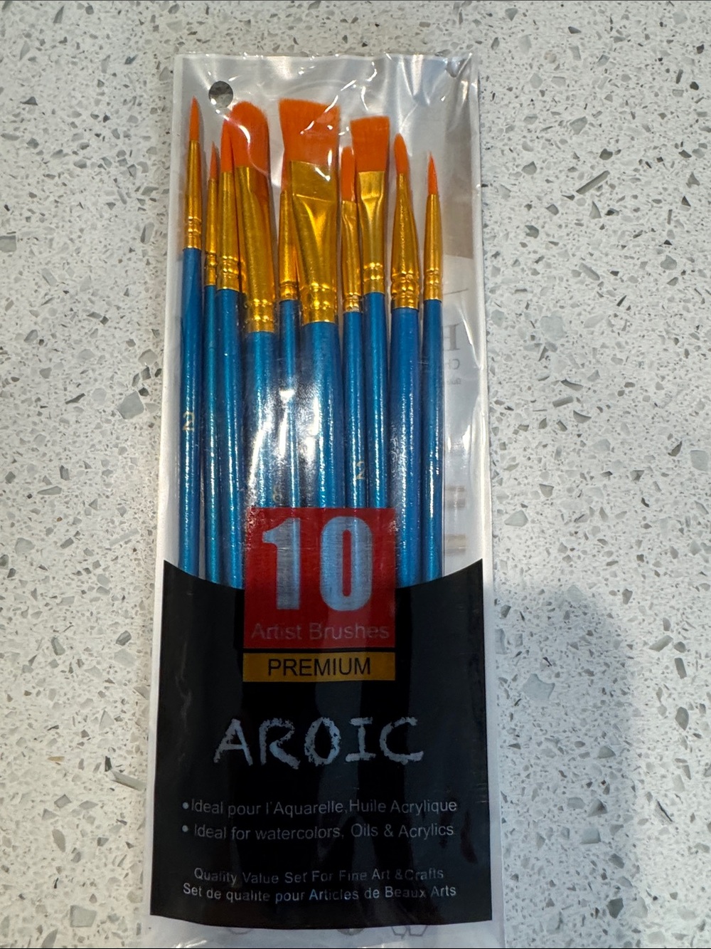 Aroic Brand Blue and Gold Artist Brush Set - 10 Premium Paint Brushes